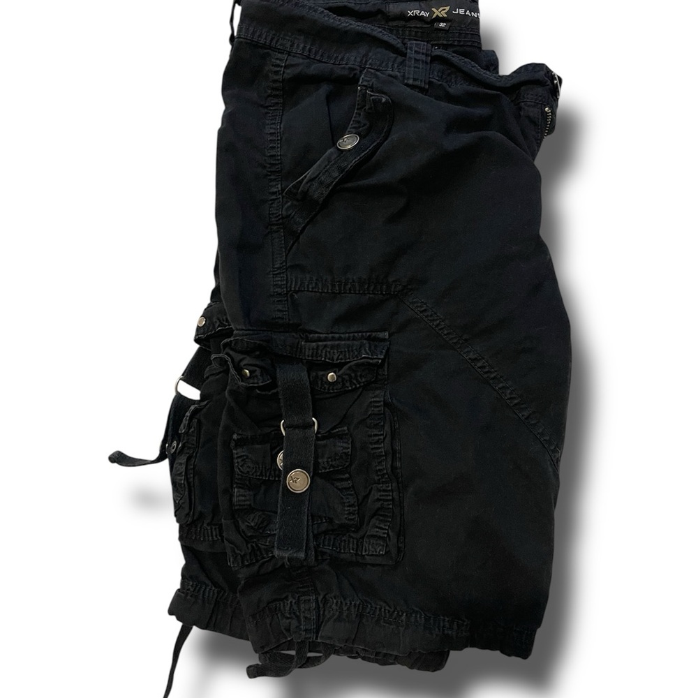 Black Cargo Utility Shorts with Rugged Design
